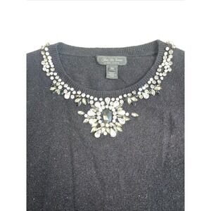 Saks Fifth Avenue Sweater Womens XL  Black Cashmere Short Sleeve Rhinestones